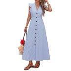 Women's Button Front Flutter Sleeve Dress
