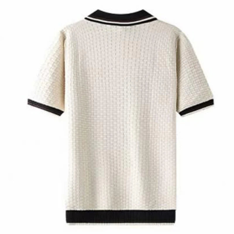 Textured Knit Short Sleeve Polo Top