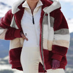Women's Teddy Fleece Hooded Jacket – Zip Front Long Sleeve Winter Coat with Pockets