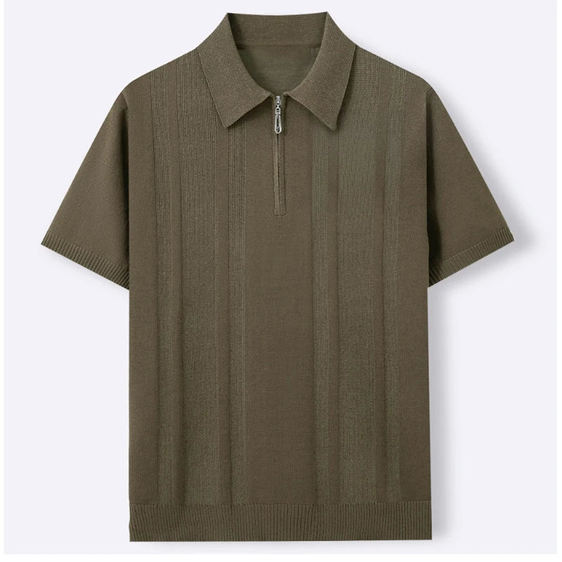 Zip Polo Shirt Men Short Sleeve