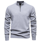 Men's Quarter Zip Knitted Jumper with Stand Collar Ribbed Cuffs