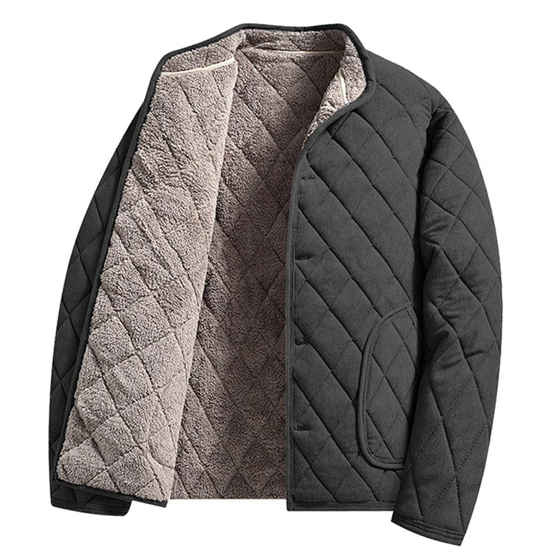 Men's Quilted Jacket – Long Sleeve Zip Front with Stand Collar and Pockets