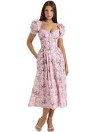 Puff Sleeve Floral Print Dress Women