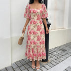 Floral Print Square Neck Midi Dress