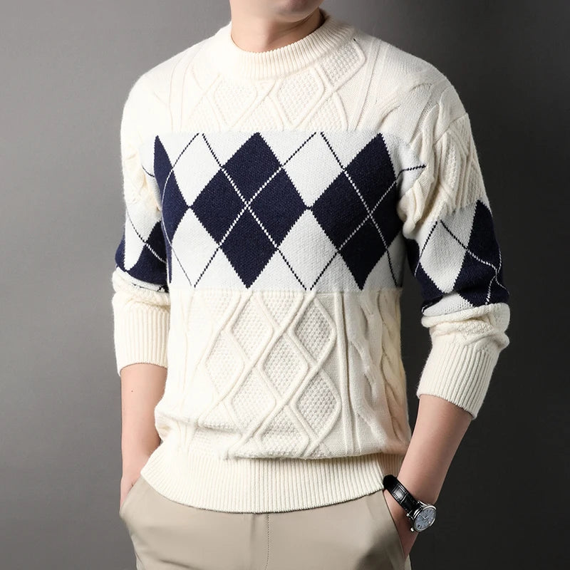 Men's Diamond Pattern Crew Neck Knit Jumper