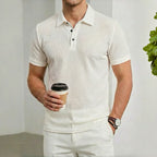 Men's Textured Short Sleeve Polo Shirt with Button Placket