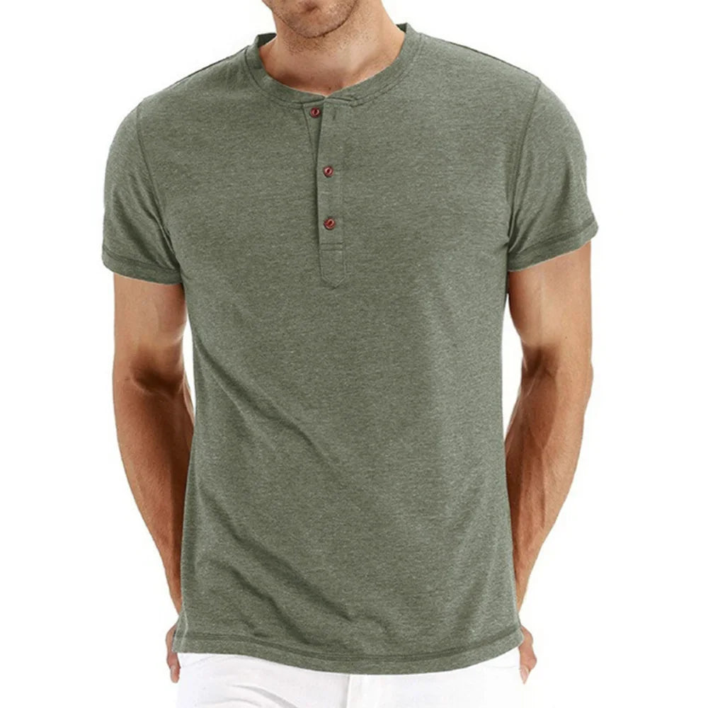 Button Placket Crew Neck Tee Shirt