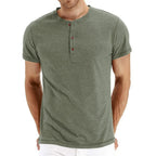 Button Placket Crew Neck Tee Shirt
