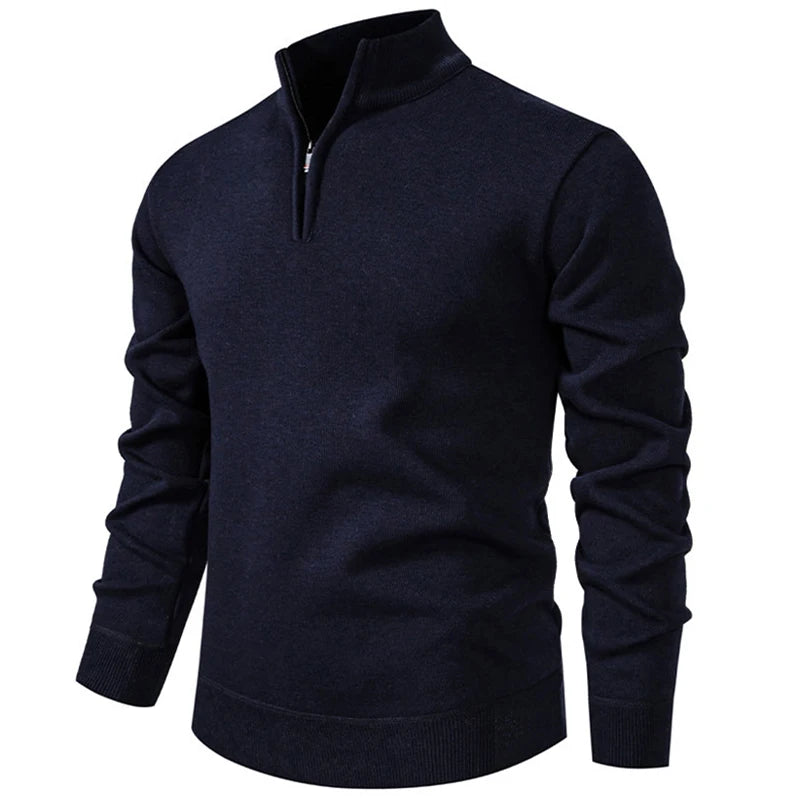 Men's Knitted Quarter Zip Jumper – High Neck Long Sleeve Pullover