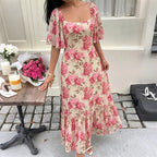 Floral Print Square Neck Midi Dress