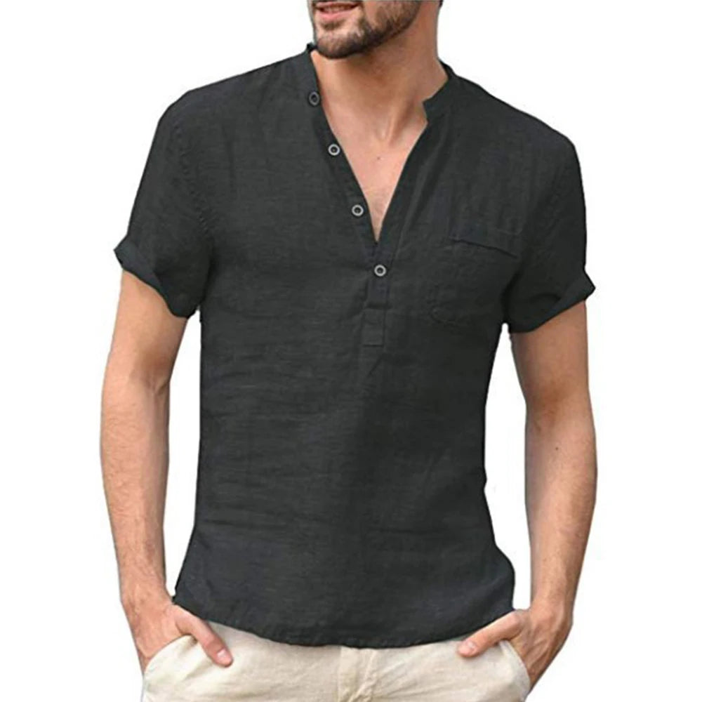 Men's Short Sleeve Henley Pullover Shirt