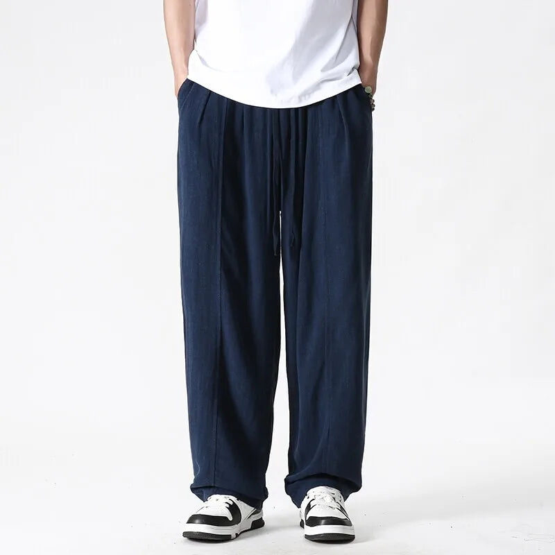 Men's Wide Leg Pull On Drawstring Full Length Pants