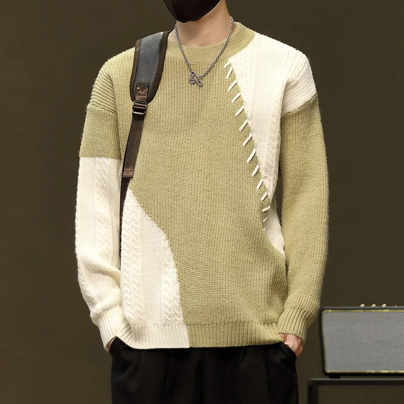 Men's Colour Block Knit Jumper with Textured Detail