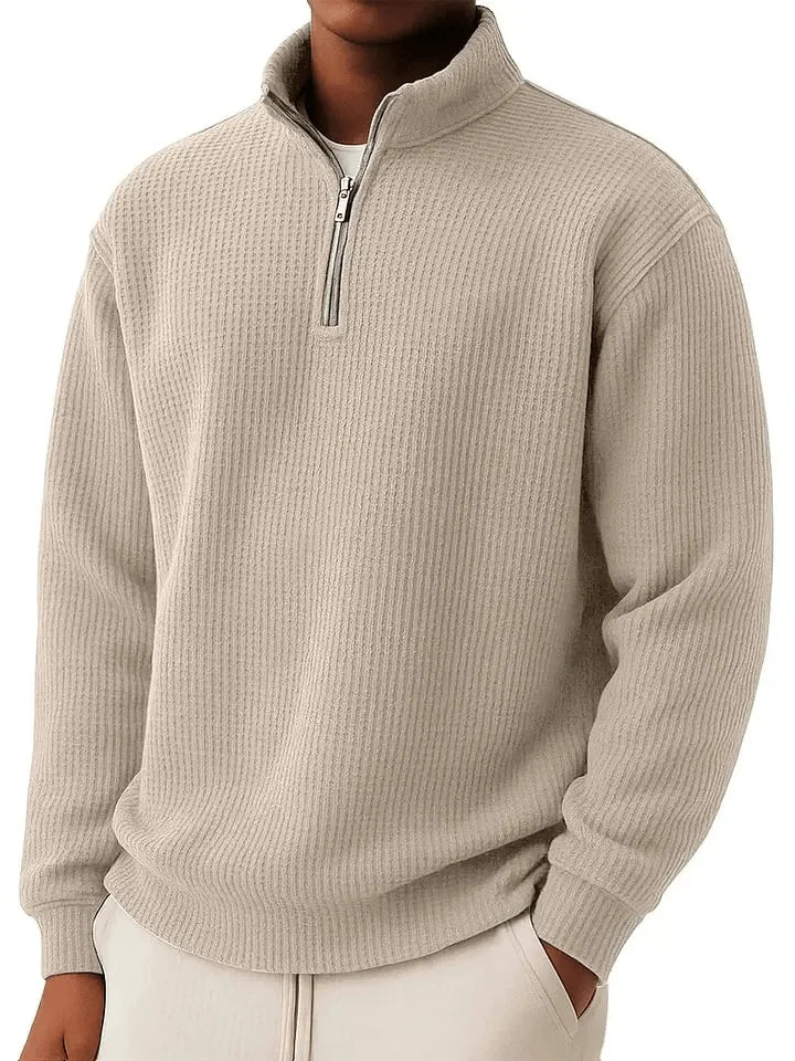 Men's Quarter Zip Ribbed Jumper with Collar