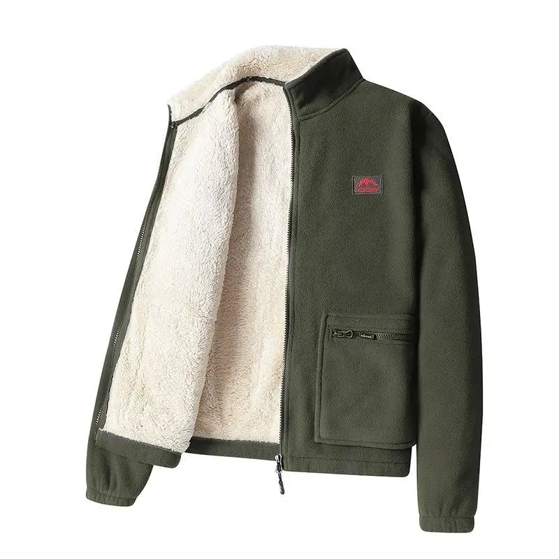 Men's Sherpa-Lined Jacket with High Collar, Full Zip and Multiple Zipped Pockets