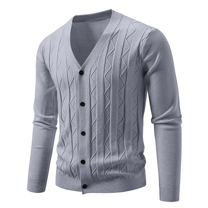 Men's Cable Knit V Neck Button Front Cardigan