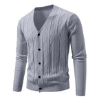 Men's Cable Knit V Neck Button Front Cardigan