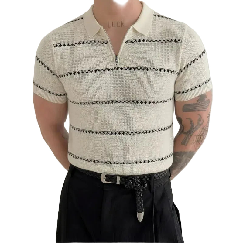 Men’s Knit Polo with Stripe Pattern