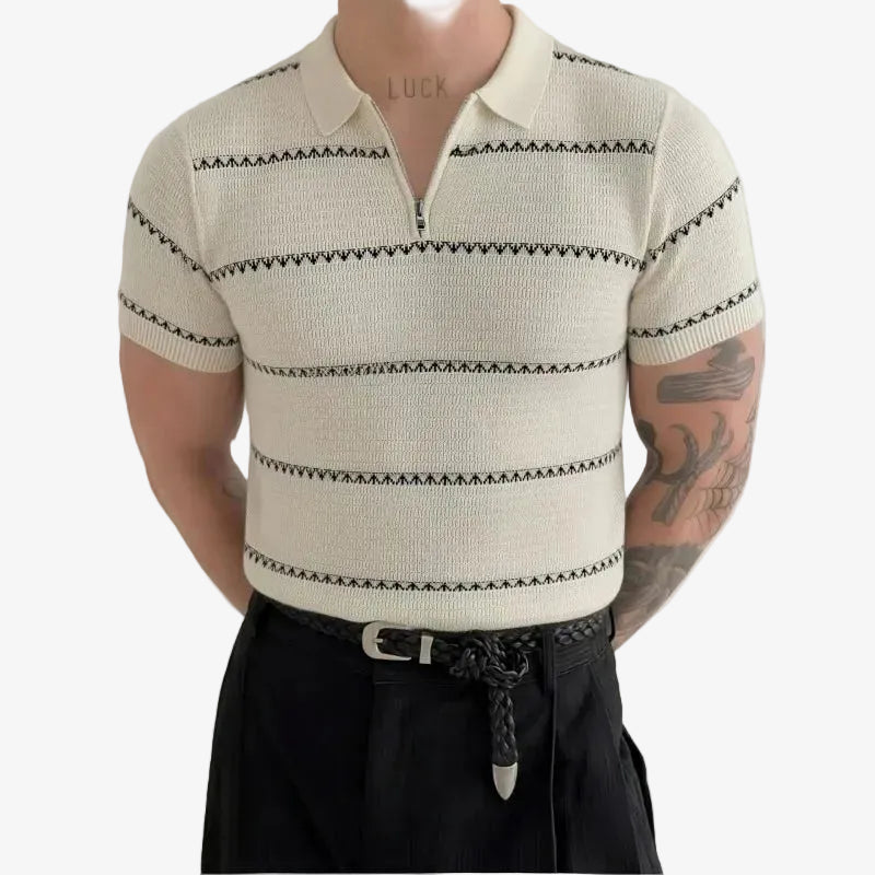 Men’s Knit Polo with Stripe Pattern Main image