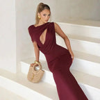 Women's Cut Out Maxi Dress With Drape Neck