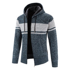 Men's Knitted Hooded Jacket – Full Zip Long Sleeve Striped Jumper