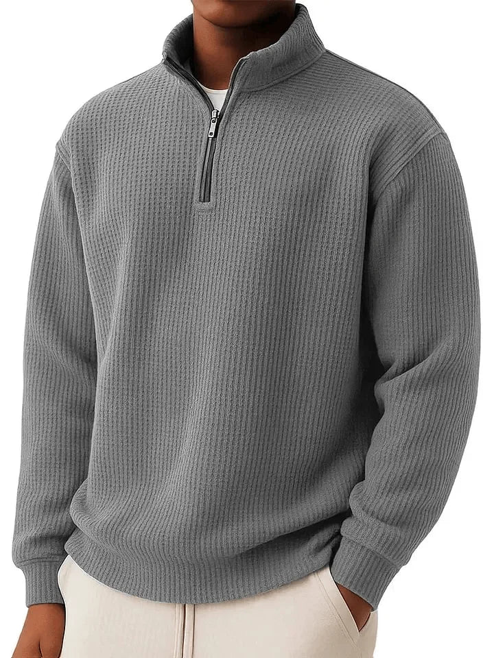 Men's Quarter Zip Ribbed Jumper with Collar