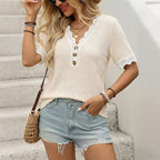 Women's Button Front Short Sleeve Knit Top