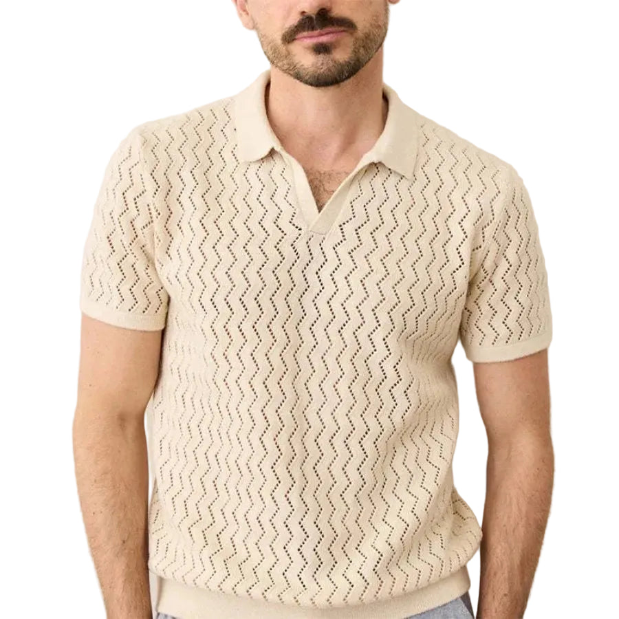 Textured Polo Top With Open Neck
