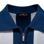 Men's Short Sleeve Striped Polo Shirt with Quarter Zip Collar