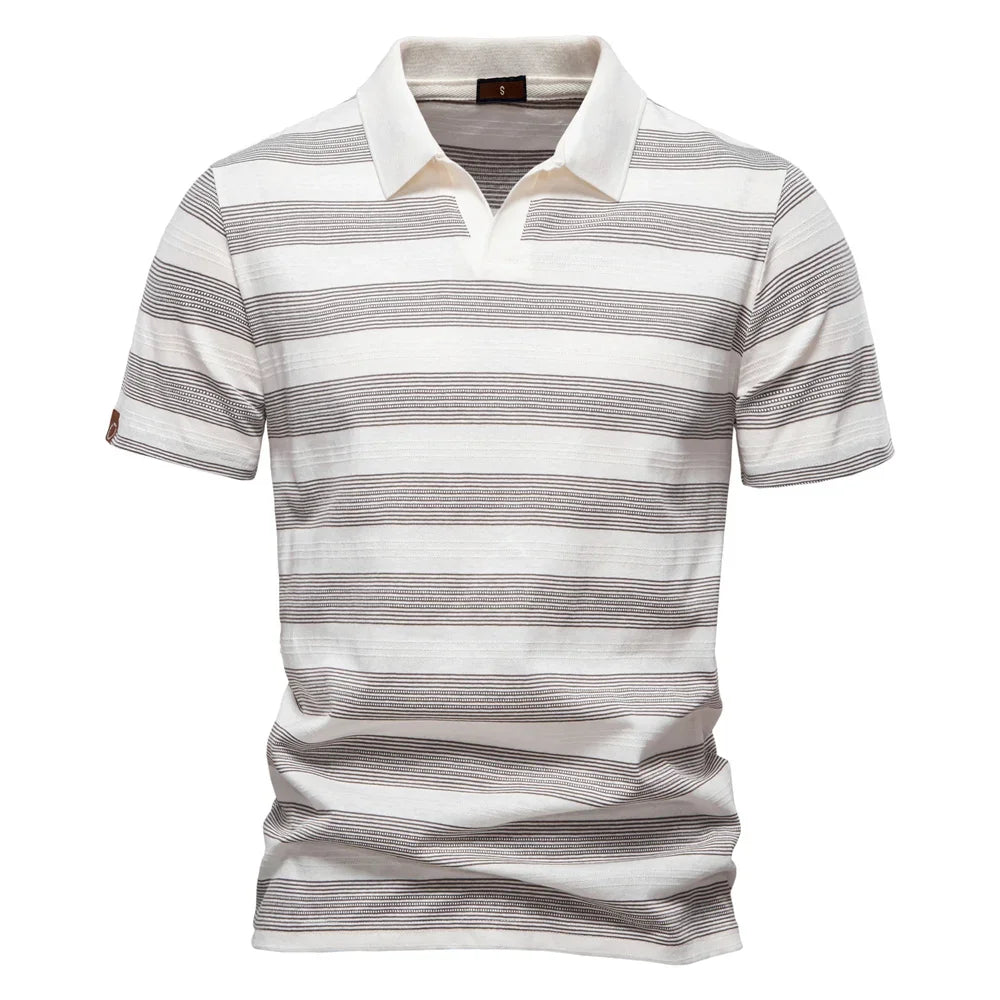 Men's Everyday Short Sleeve Polo Shirt with Striped Pattern