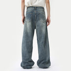 Men's Relaxed Wide Leg Denim Jeans With Button Zip Closure