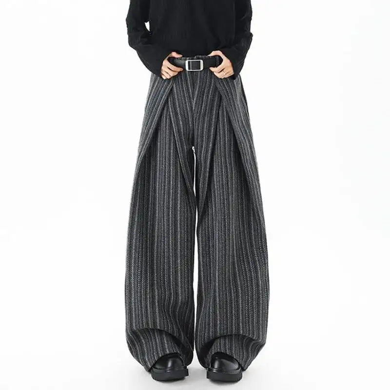 Men's Pleated Wide Leg Pinstripe Full Length Trousers