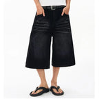 Men's Wide Leg Denim Bermuda Shorts With Classic Pockets