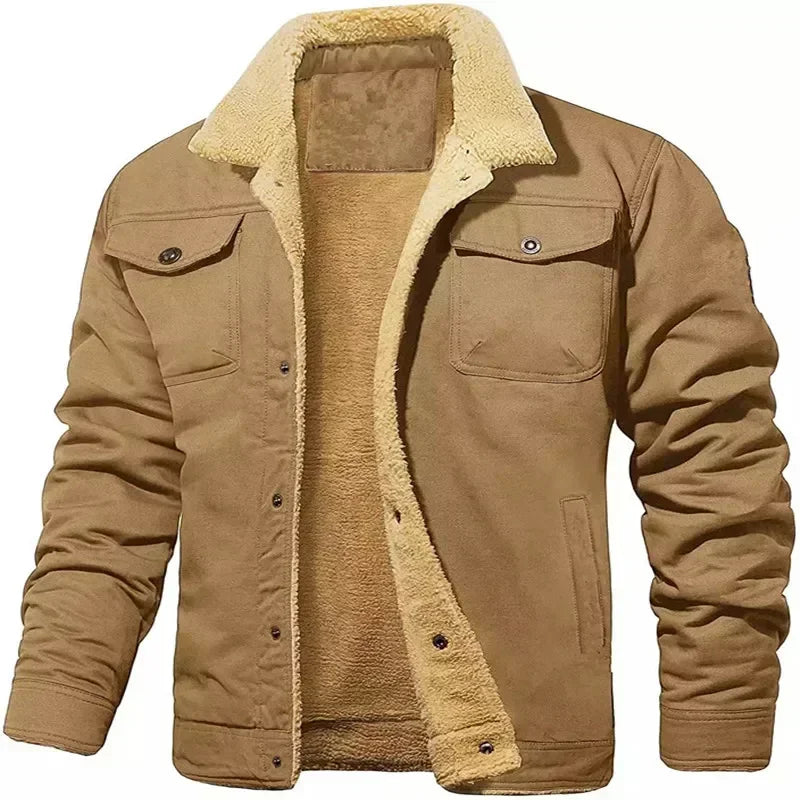 Men's Sherpa Lined Jacket – Button Front Long Sleeve Trucker Jacket with Chest Pockets