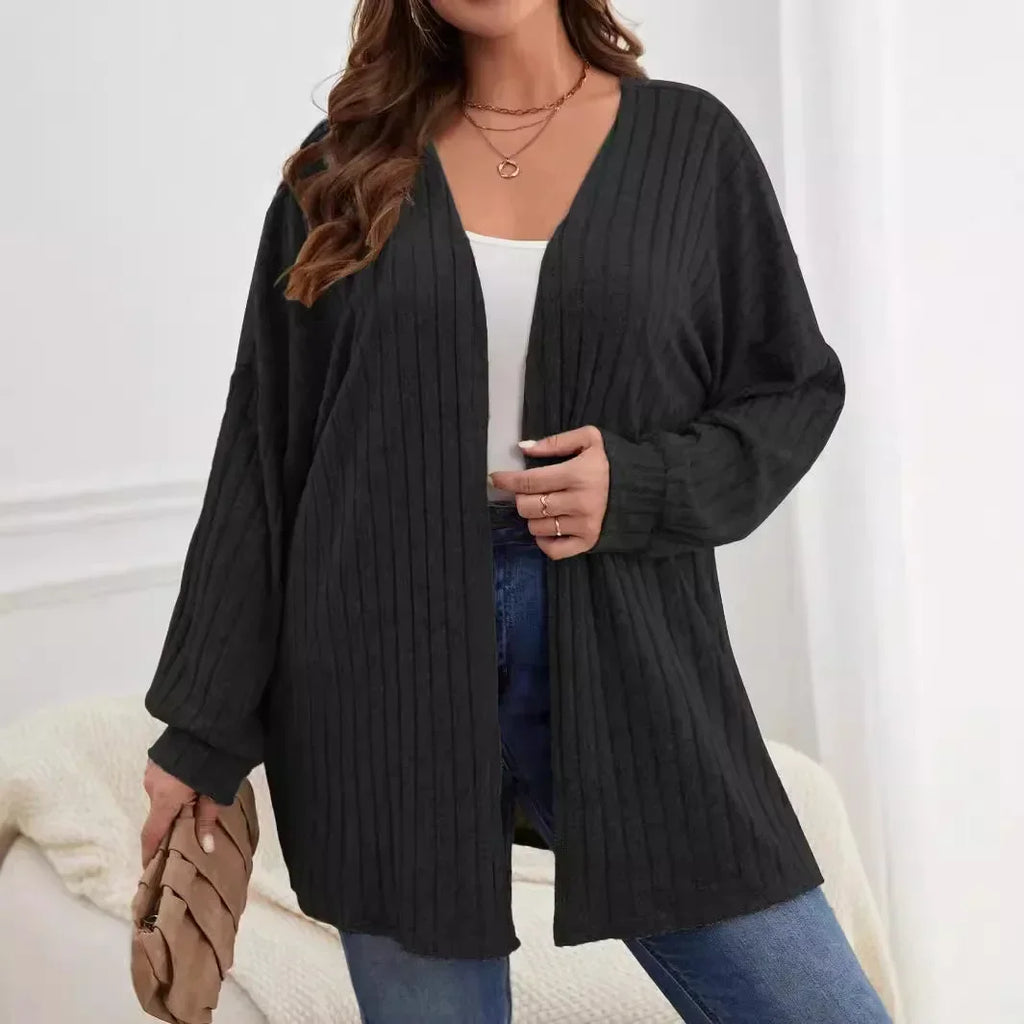 Women's Ribbed Knit Cardigan – Longline Open Front Jumper with Long Sleeves