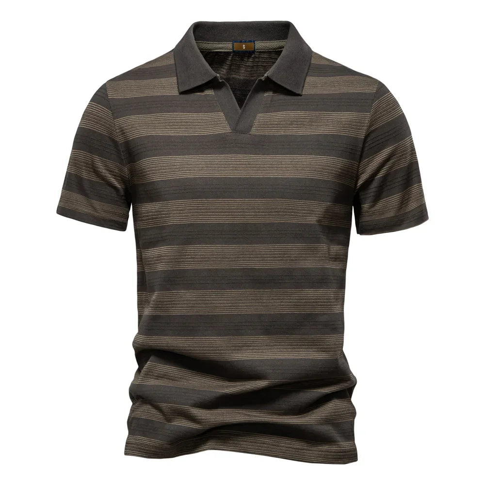 Men's Everyday Short Sleeve Polo Shirt with Striped Pattern