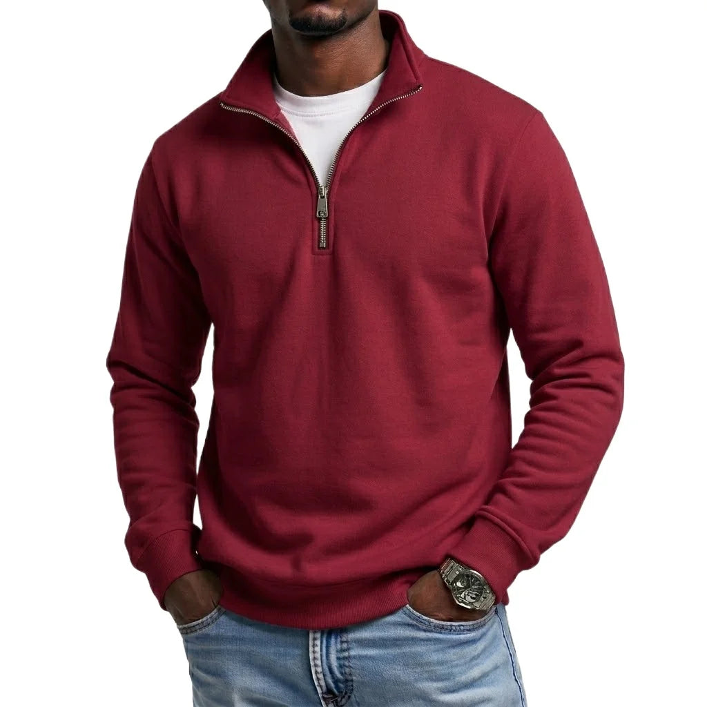 Men's Quarter Zip Stand Collar Knit Jumper