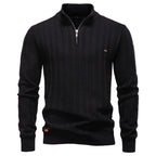 Men's Knitted Quarter-Zip Jumper – Long Sleeve High Neck Ribbed Pullover Sweater
