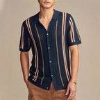 Button Through Vertical Stripe Knit Shirt