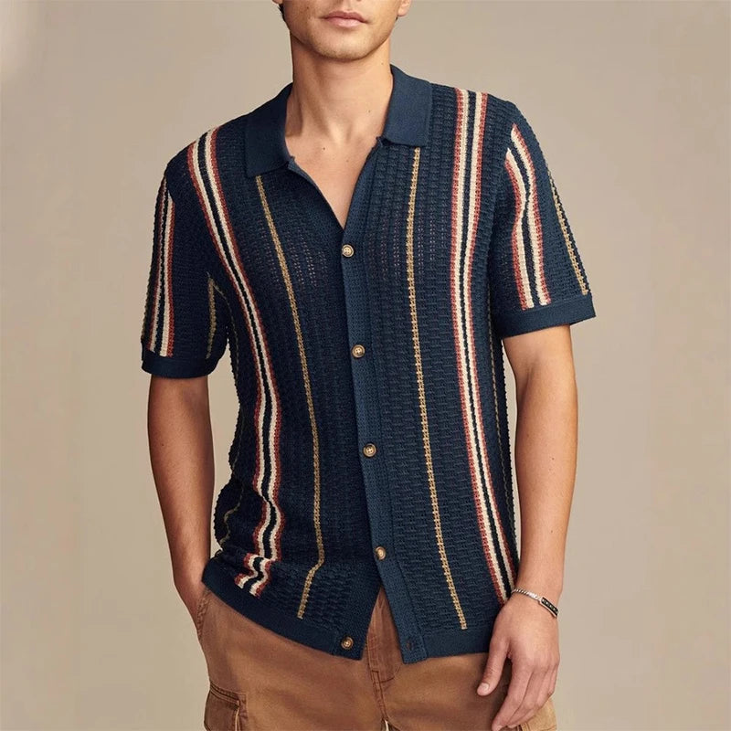 Button Through Vertical Stripe Knit Shirt