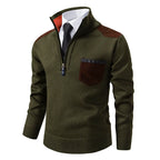 Men's Long Sleeve Pullover Sweater Quarter Zip Chest Pocket