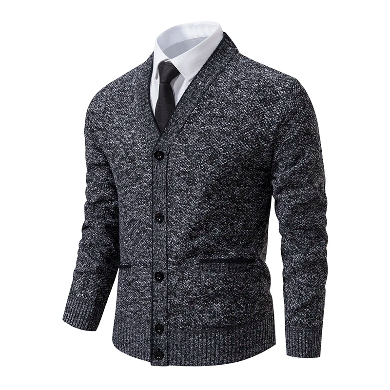 Men's Knitted Cardigan with Button Front Shawl Collar