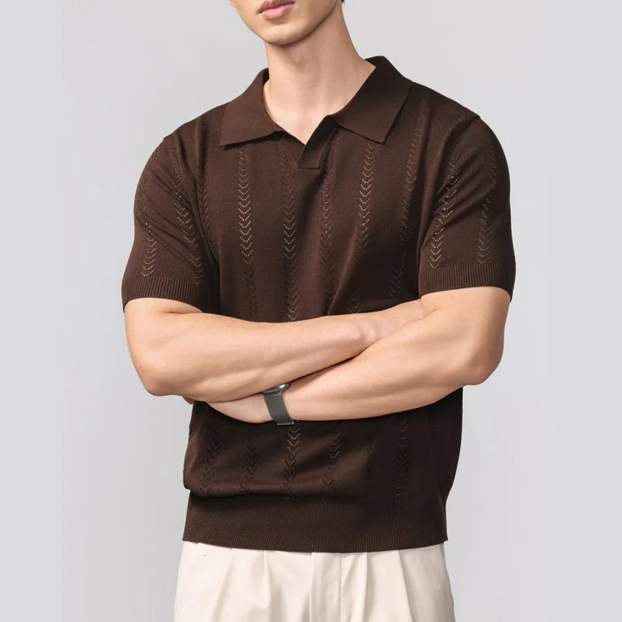 Vertical Pattern Buttonless Polo Top Men