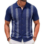 Button Front Patterned Polo Knit Top