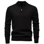 Men's Quarter Zip Knitted Jumper with Stand Collar Ribbed Cuffs