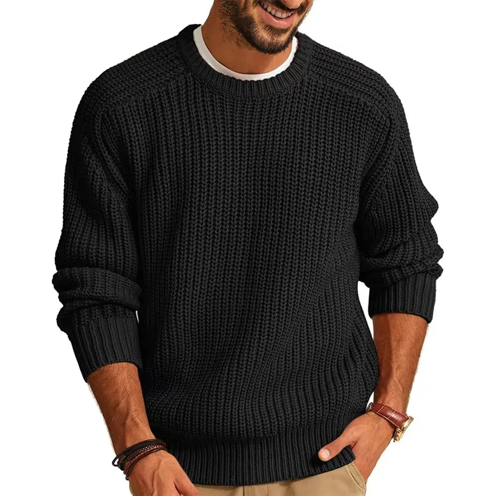 Men's Crew Neck Knit Jumper with Ribbed Hem