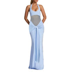 Ruched Halter Maxi Dress With Open Back
