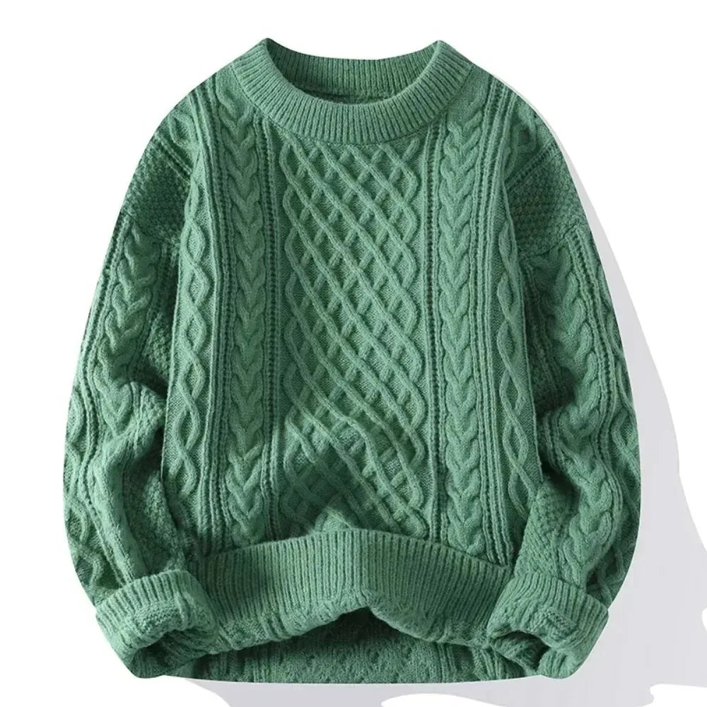 Men's Cable Knit Jumper with Textured Pattern and Ribbed Trims