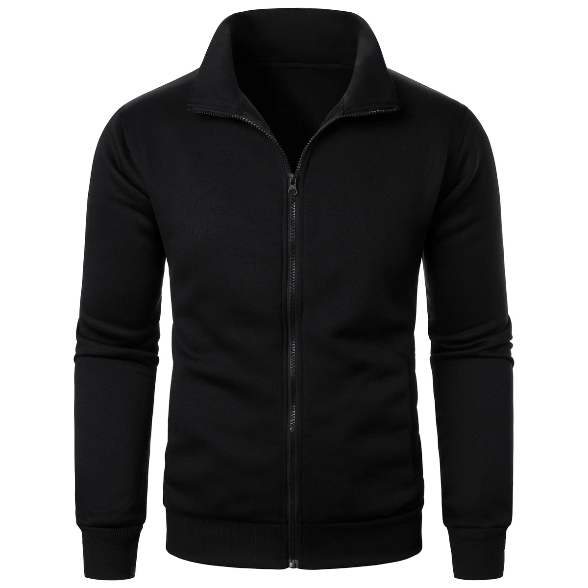 Men's Full Zip Jumper – Long Sleeve Stand Collar Sweater with Ribbed Cuffs