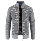 Men's Zip Up Sweater Stand Collar Patterned Knit Jacket